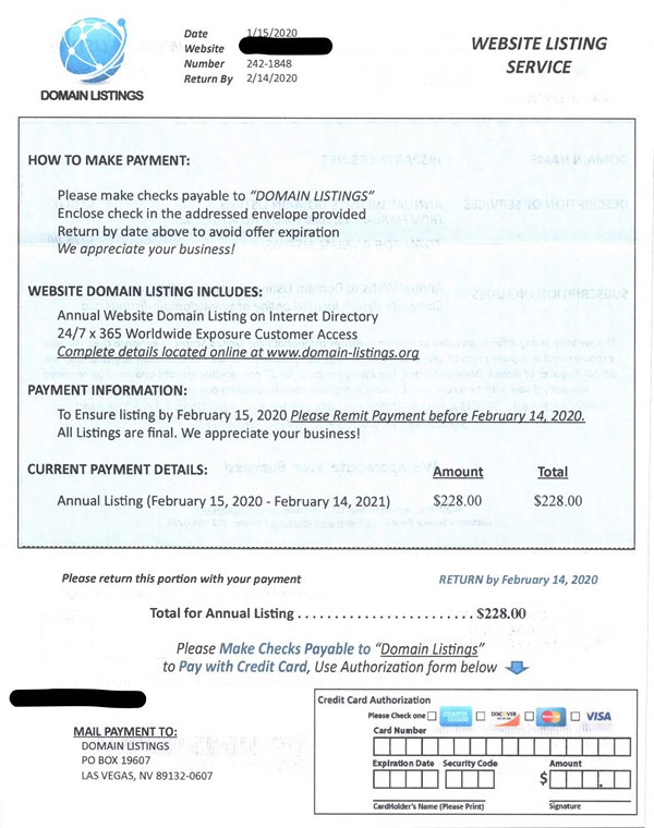 Domain Listings Letter Scam