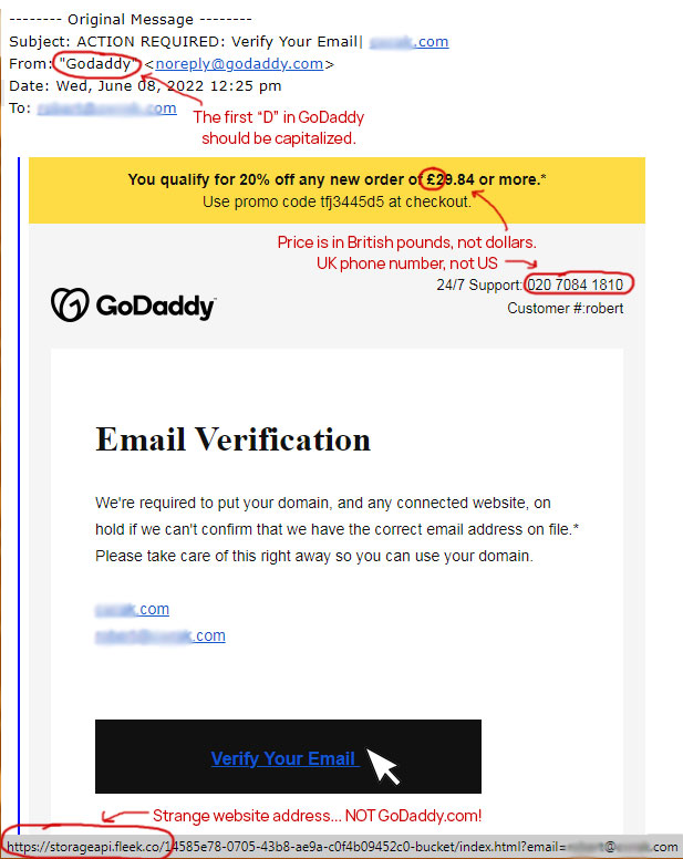 GoDaddy Email Verification Scam